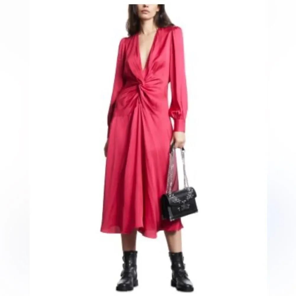 $415 The Kooples Twist front long sleeve midi dress NWT XS